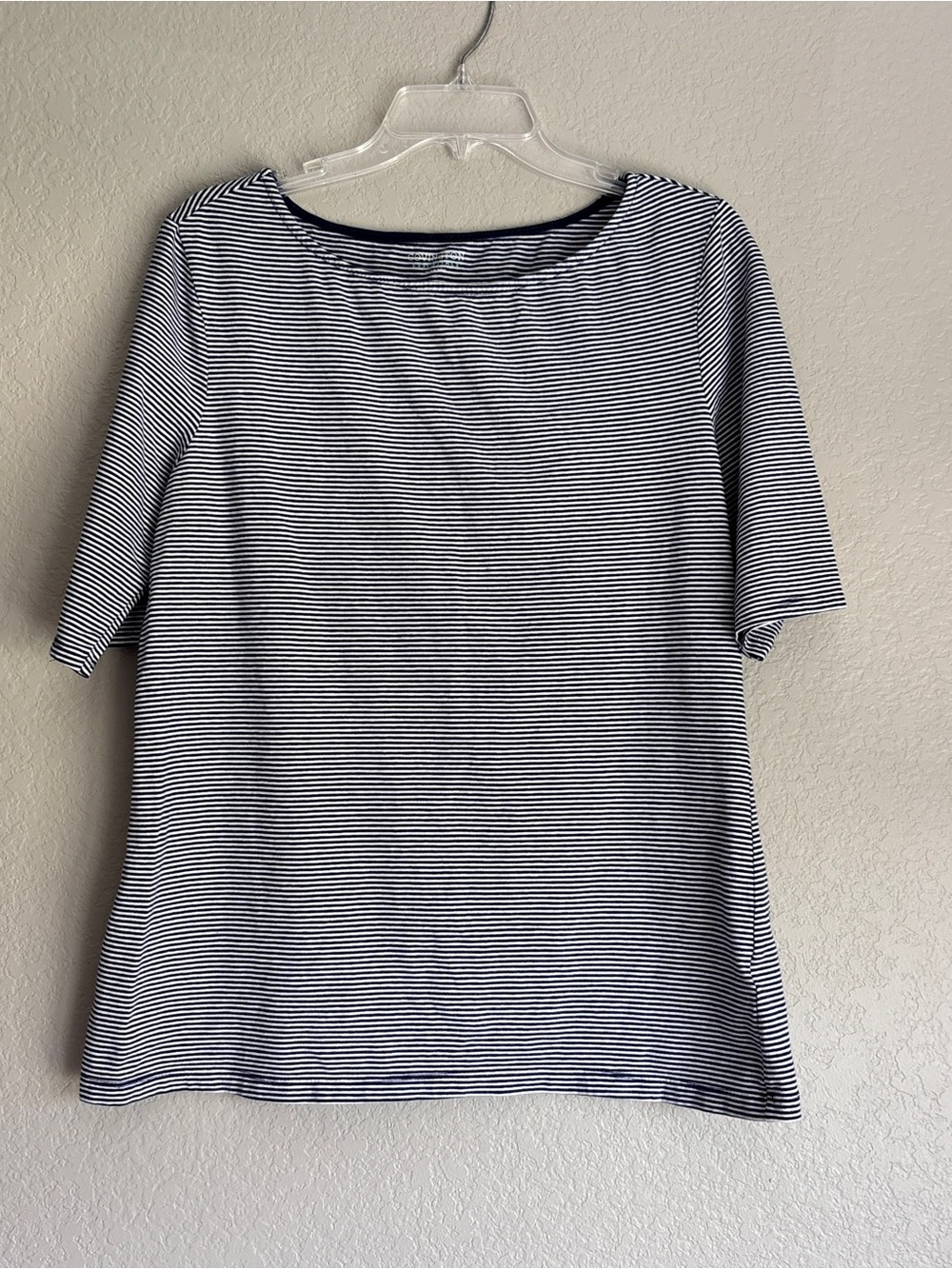 Covington Essentials Navy White Striped Boat Neck Elbow Sleeve Top women’s XL